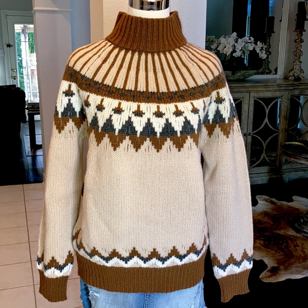 Claudia Schiffer + Frame Merino Wool Fair Isle Turtleneck Sweater NWT - Picture 2 of 15
